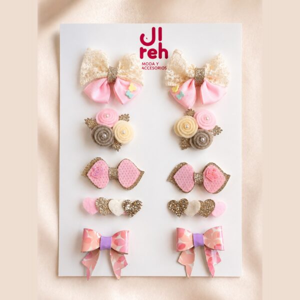 Set de 5 pares de pinzas con moños para bebé (10 piezas) · Iris