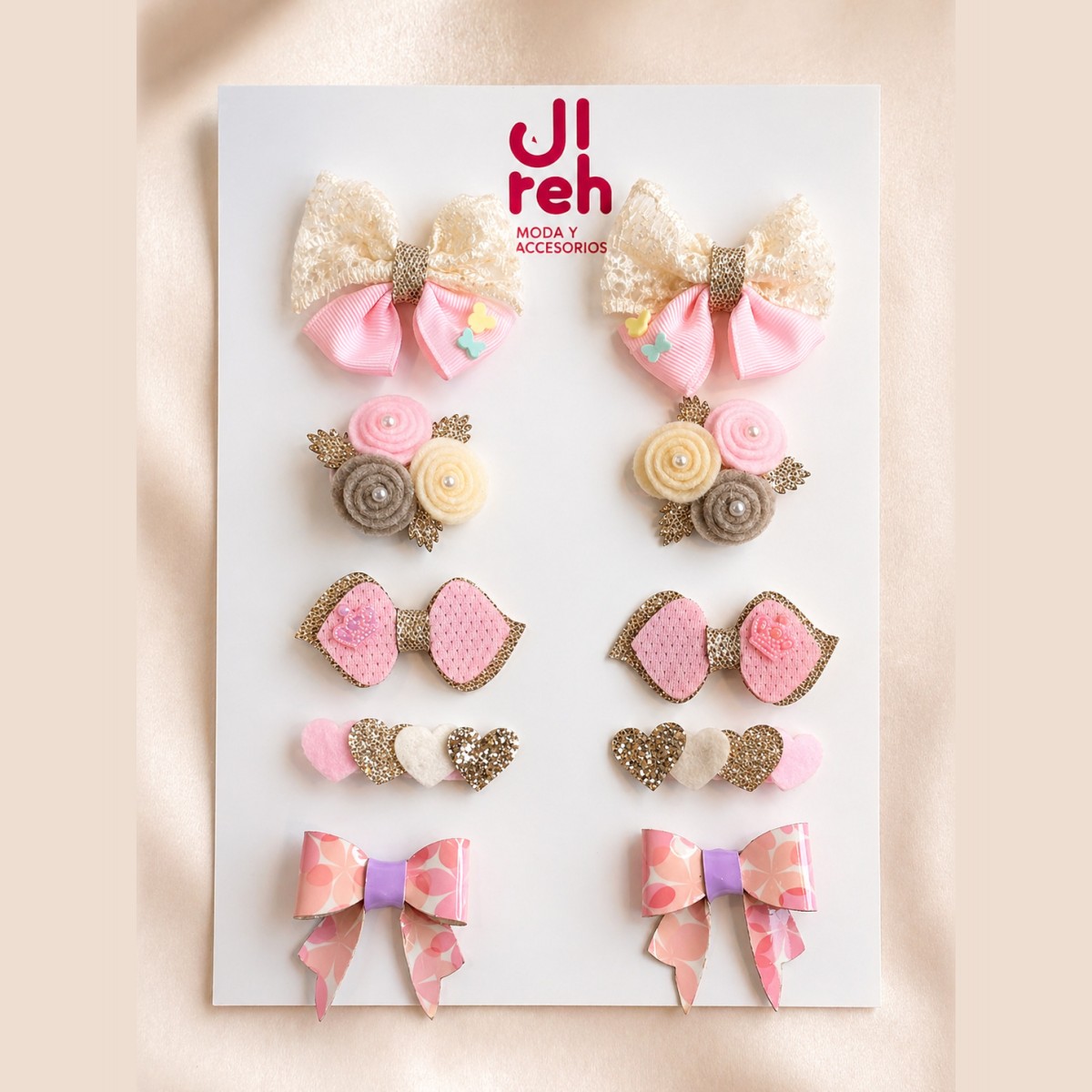 Set de 5 pares de pinzas con moños para bebé (10 piezas) · Iris