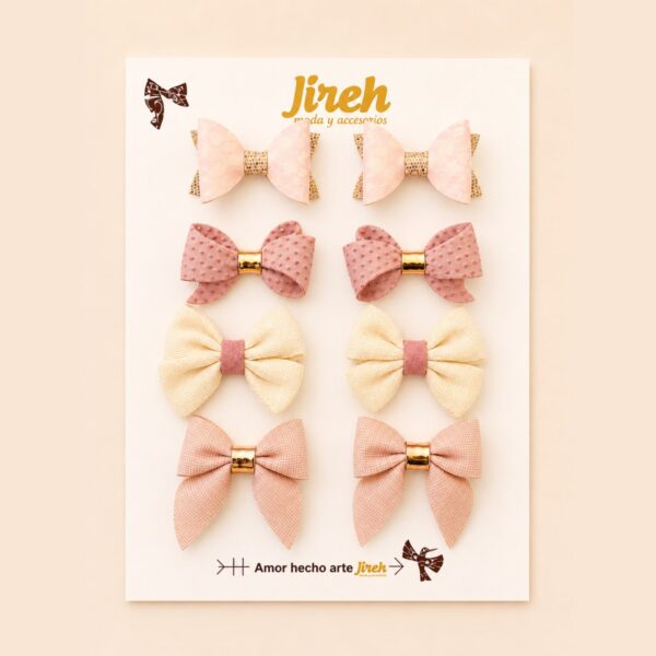 Set de 4 pares de pinzas con moños para bebé (8 piezas) · Sara