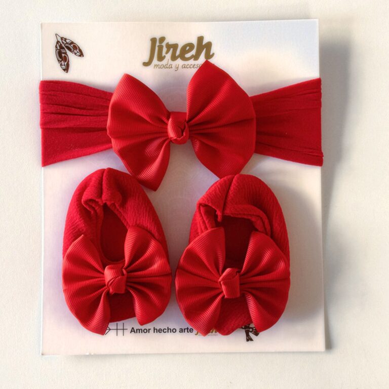 Set de balaca y baletas para bebé con moño de satín · Coral – color Rojo