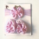 Set de balaca y baletas para bebé con moño de satín · Coral – color Rosado