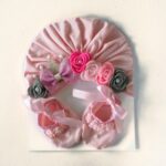 Set de gorro turbante y baletas para bebé con flores · Corona – color Rosado