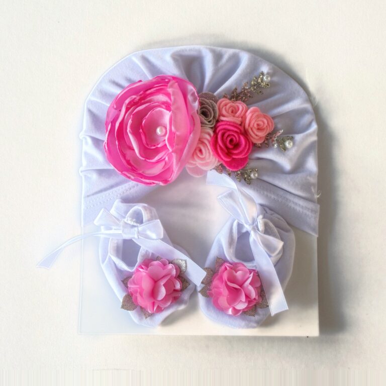 Set de gorro turbante y baletas para bebé con flor glitter · Glitter