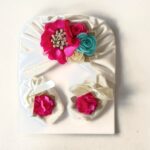 Set de gorro turbante y baletas para bebé con tocado floral · Tocado – color Fucsia
