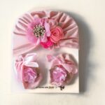 Set de gorro turbante y baletas para bebé con tocado floral · Tocado – color Rosado