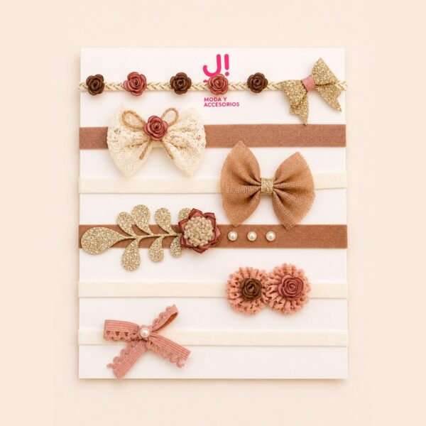 Set de 6 balacas para bebé con flores, perlas y glitter · Sofía