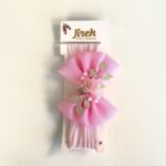 Tocado para bebé con moño, perlas y rosas · Amalia – color Rosado