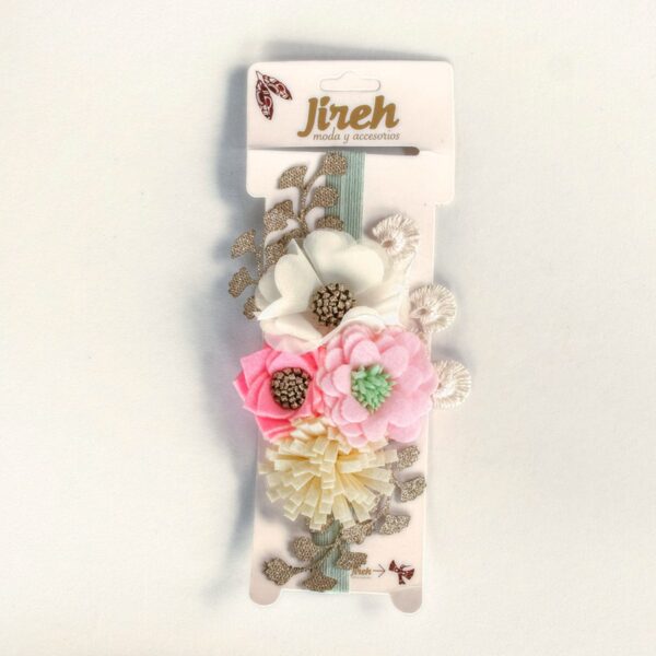 Tocado para bebé con flores y pedrería · Ester – color Rosado