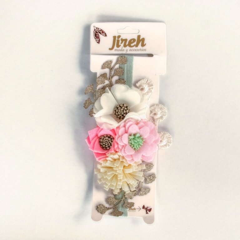 Tocado para bebé con flores y pedrería · Ester – color Rosado
