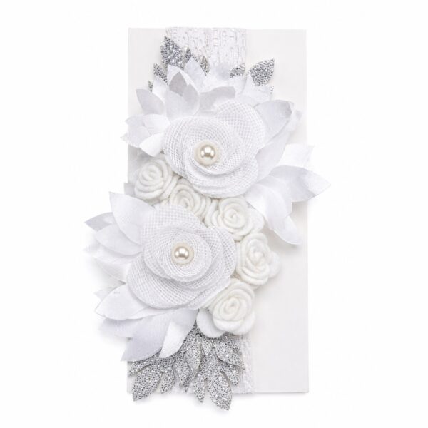 Tocado para bebé con flores y perlas estilo turbante · Gabriela – color Blanco
