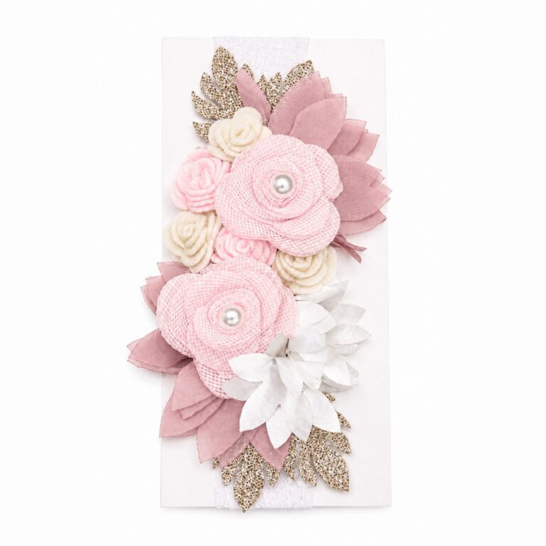 Tocado para bebé con flores y perlas estilo turbante · Gabriela – color Rosado