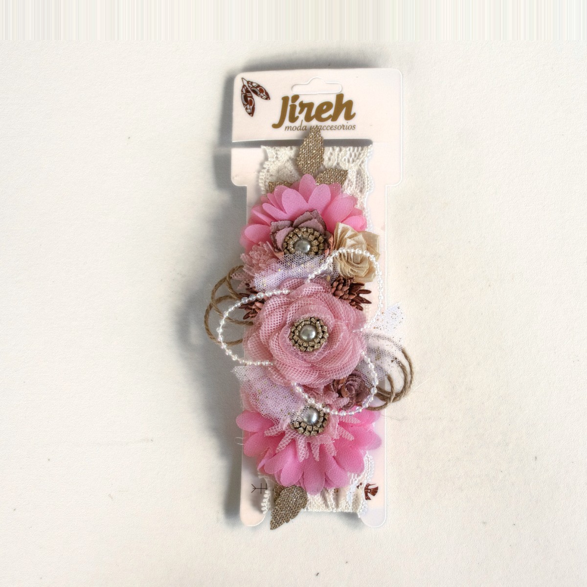 Tocado para bebé con flores · Martina – color Rosado