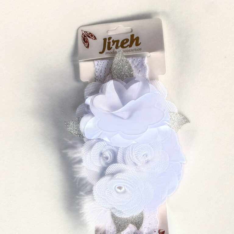 Tocado para bebé con flores y plumas · Pluma – color Blanco