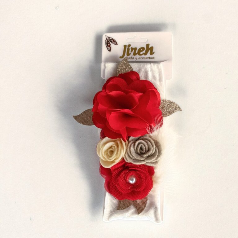 Tocado para bebé con flores y plumas · Pluma – color Rojo