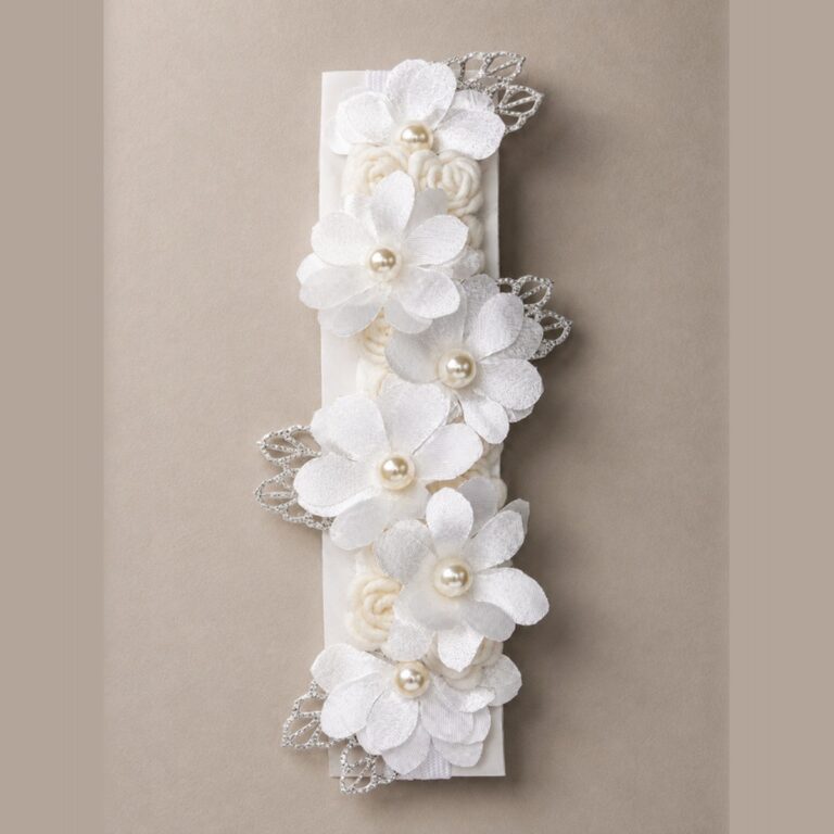 Tocado para bebé con perlas y tul · Preciosa – color Blanco