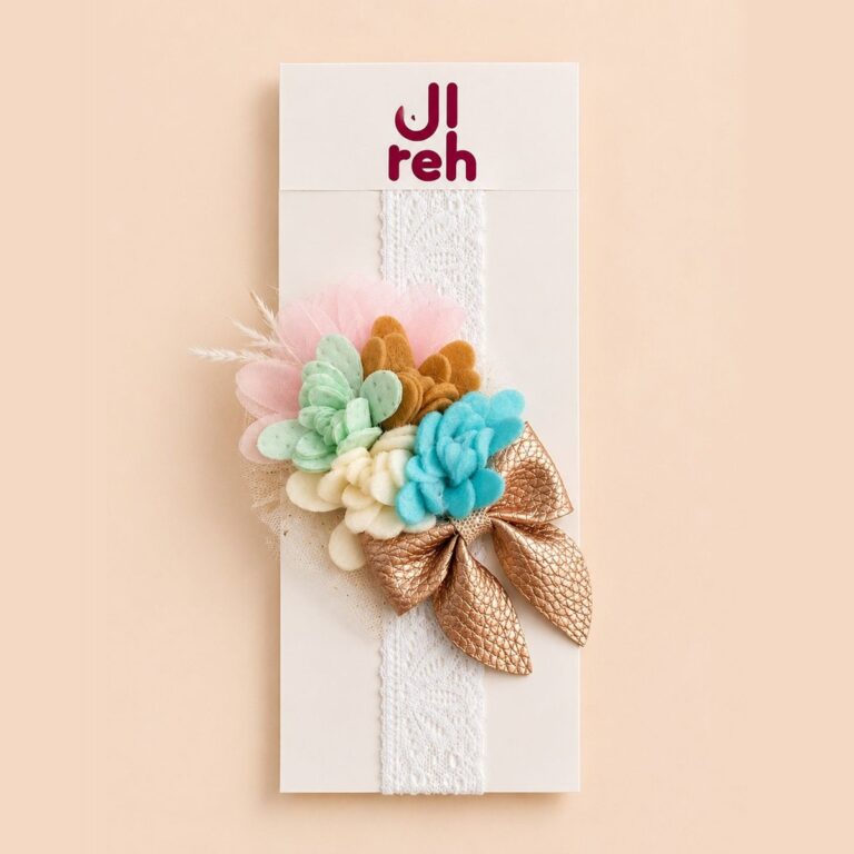 Tocado para bebé con flores, plumas y pedrería · Raquel – color Verde